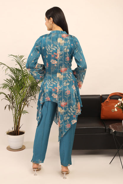 Effortlessly Stylish: Digital Print Top and Thread Weave Viscose Pants Co-ord Set