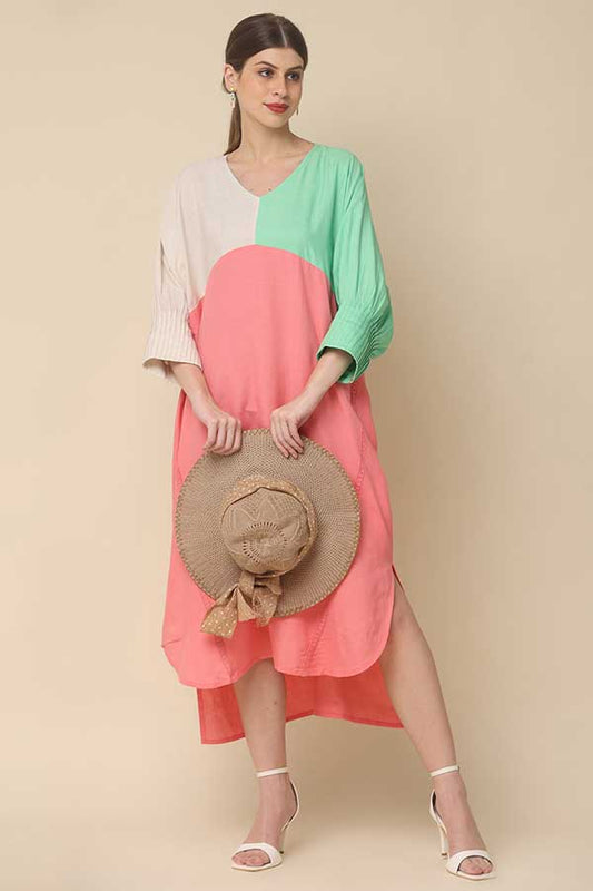 Sunny Vibes Color Block Summer Dress in Pure Cotton and Flex Rayon