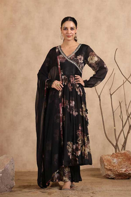 Black Radiance: Chinon Anarkali with Flared Sharara