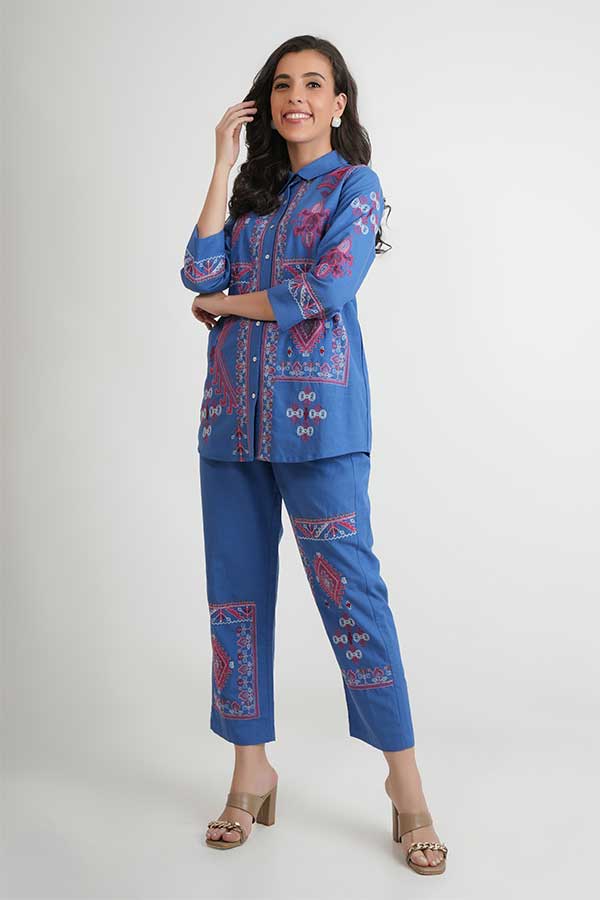 Chic Cotton Duo: Embroidered Coord Set in Flex Rayon