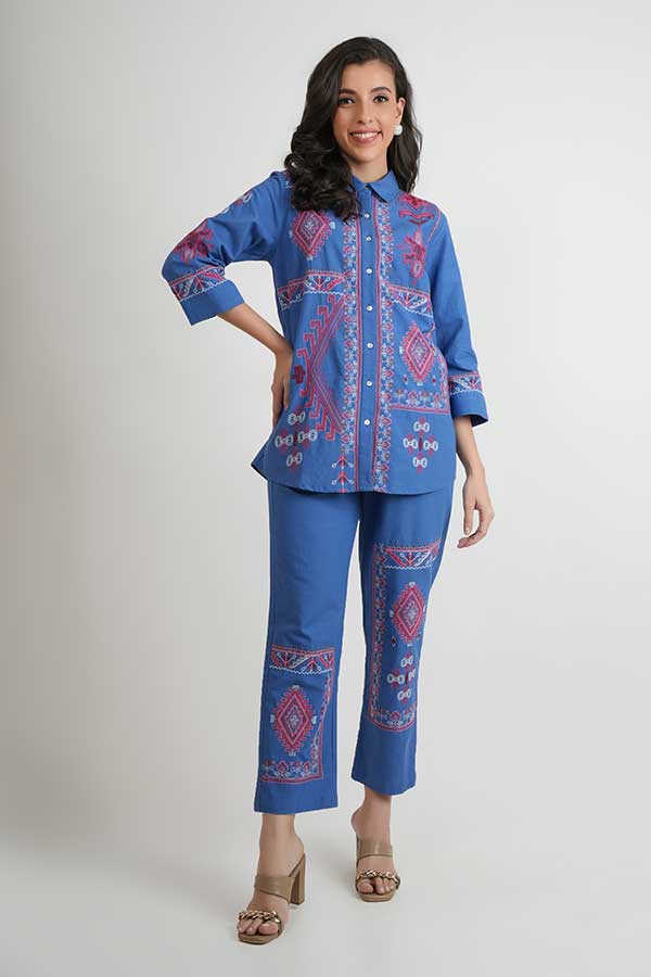 Chic Cotton Duo: Embroidered Coord Set in Flex Rayon