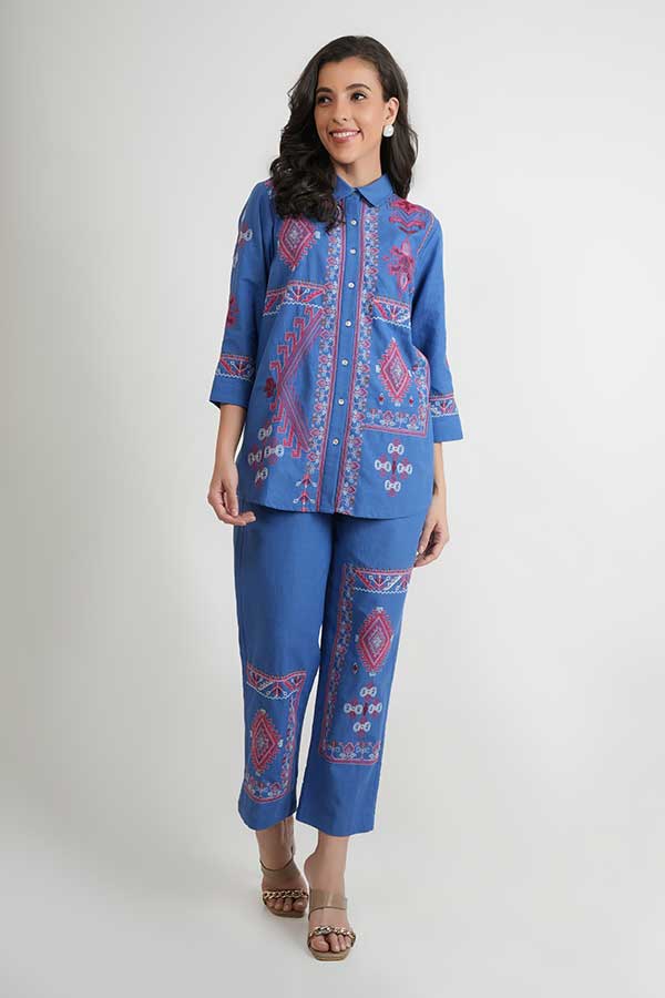 Chic Cotton Duo: Embroidered Coord Set in Flex Rayon