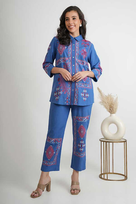 Chic Cotton Duo: Embroidered Coord Set in Flex Rayon