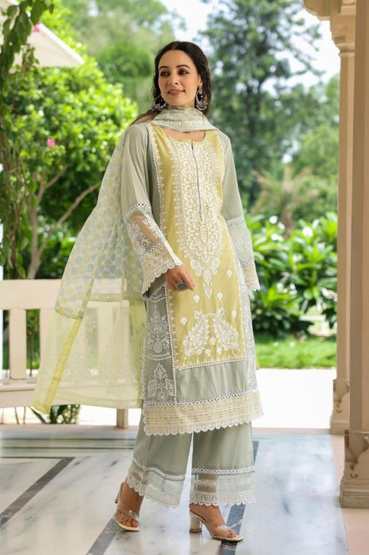 STITCHED COTTON SUIT (SAGE): PANTS & MATCHING TOP