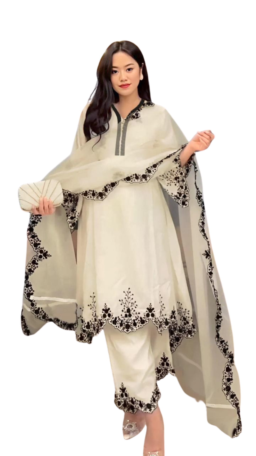 White & Black Colour Pakistani Suit