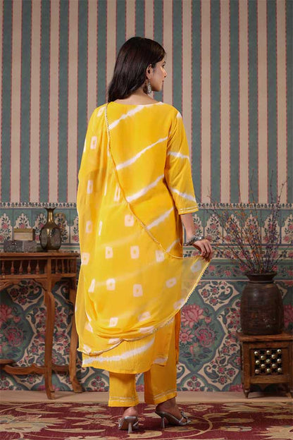 LEHARIYA BLISS: FESTIVE MUSLIN KURTA SET WITH GOTA EMBROIDERY (Yellow colour )