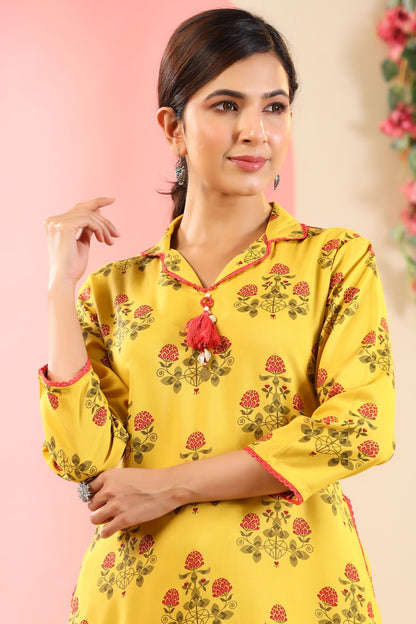 Ethnic Elegance: Hand Block Printed Kurta with Crochet Lace and Afgani Pants