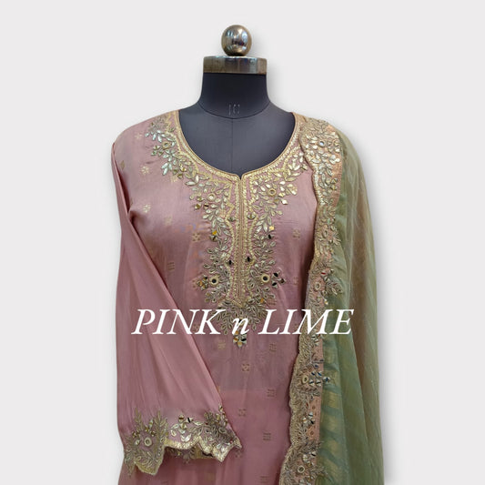 UNSTITCHED SUIT WITH SILK FABRIC BOTTOM FABRIC IS COTTON DUPATTA IS ALSO SILK