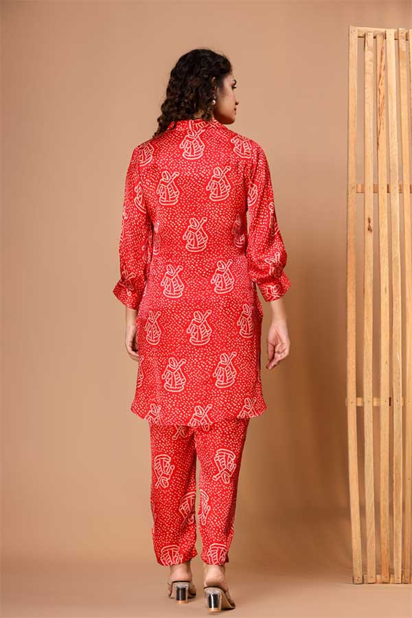 Ravishing Red Bandhini Coord Set: Viscose Modal Silk, Lace, and Pure Style